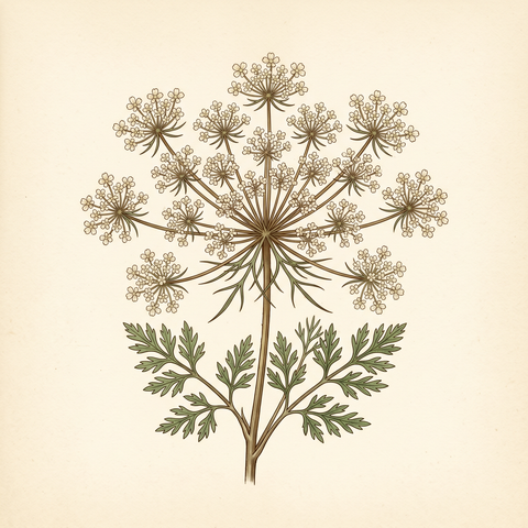Compound umbel inflorescence illustration — Queen Anne's lace (Daucus carota)