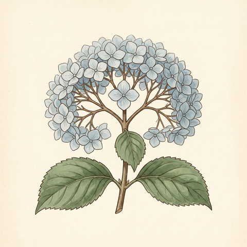 Cyme inflorescence illustration — bigleaf hydrangea (Hydrangea macrophylla)