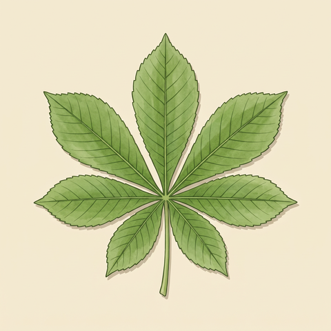 Palmately compound leaf illustration — Aesculus californica (California buckeye)