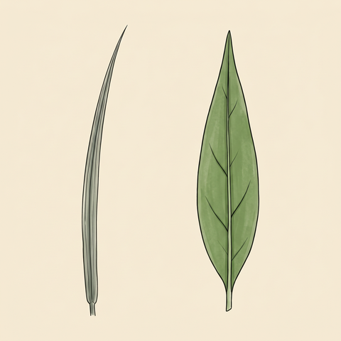 Linear and lanceolate leaf illustration — Stipa pulchra and Hoya carnosa