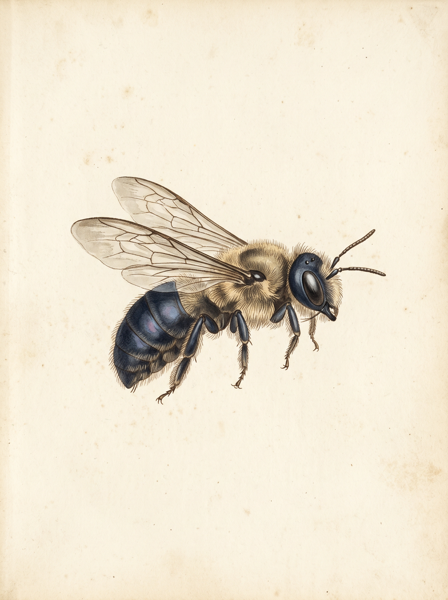 Mason bee (Osmia lignaria) natural history plate