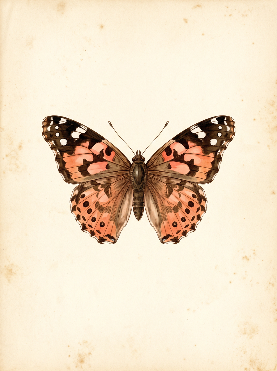 Painted lady butterfly (Vanessa cardui) natural history plate