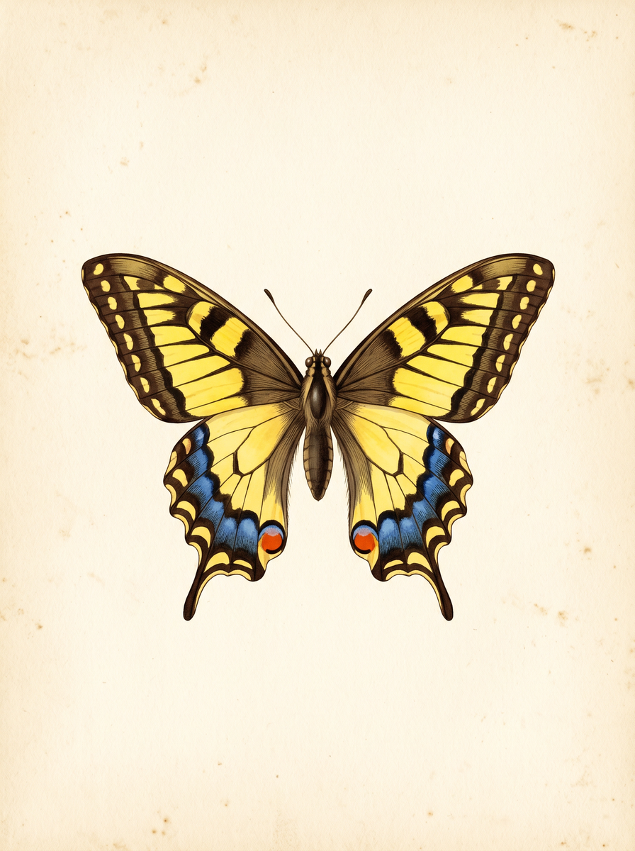 Anise swallowtail butterfly (Papilio zelicaon) natural history plate