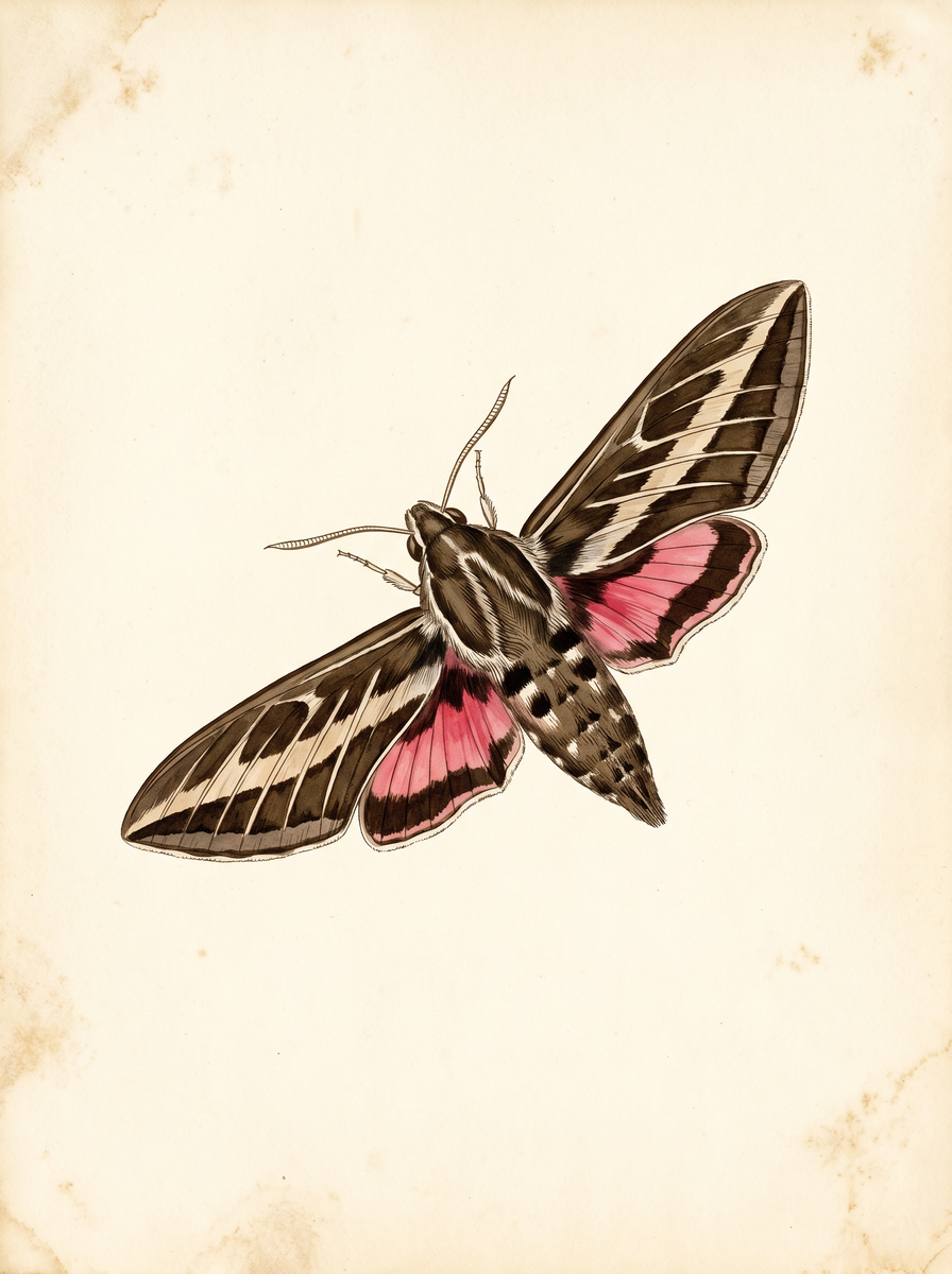 White-lined sphinx moth (Hyles lineata) natural history plate