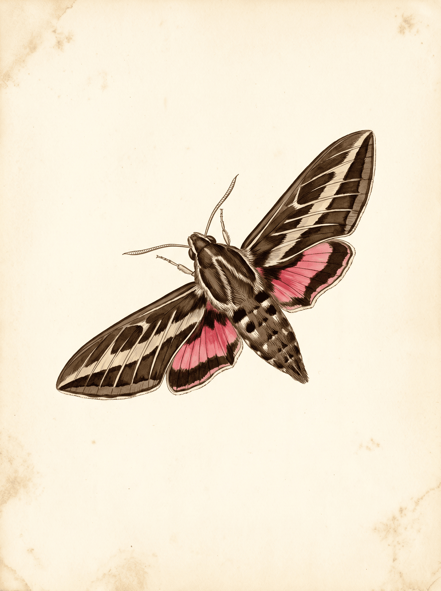 White-lined sphinx moth (Hyles lineata) natural history plate