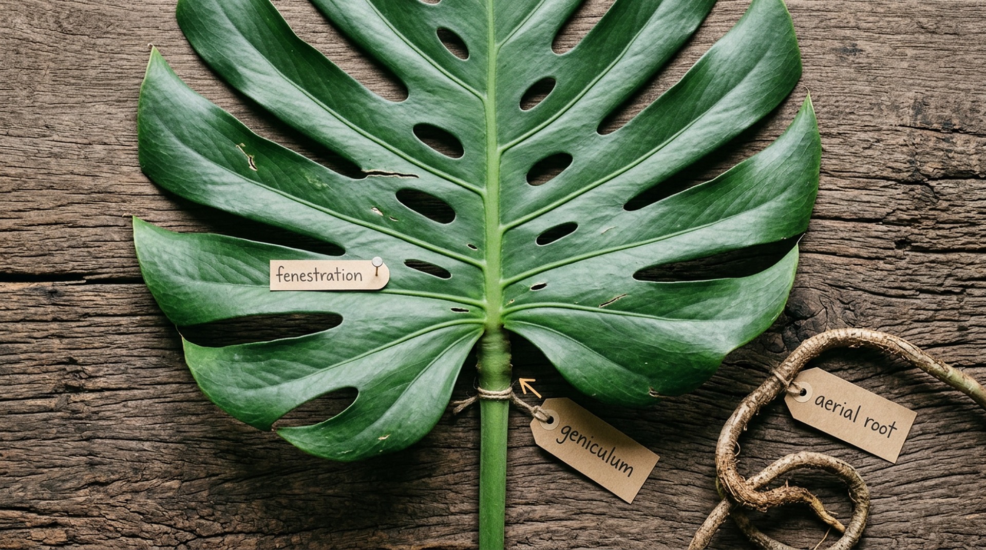 Monstera anatomy specimen with labeled features