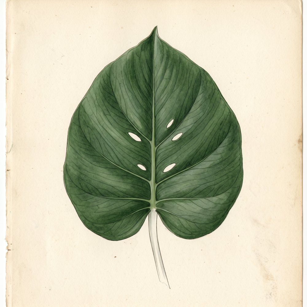Juvenile Monstera leaf with a few small holes forming near the midrib